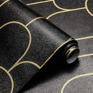 TEKCOOL Stripe Peel and Stick Wallpaper Modern Contact Paper Geometric and Gold Removable Paper Self Adhesive Wallpaper Decorative for Wall Countertop Bedroom Vinyl Film (Black 45 * 600)